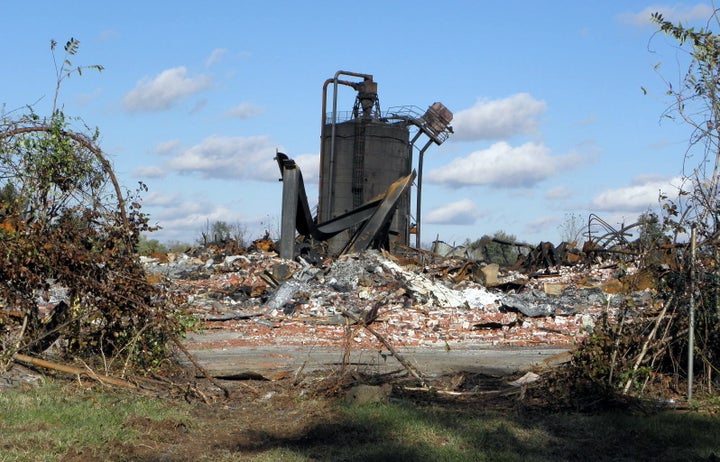 The IEI plastics warehouse occupied the site of the former Ames manufacturing facility, a company that made garden tools dating back more than a century. This metal structure was inherited from previous owners. IEI stored plastics, but did no manufacturing on the site.