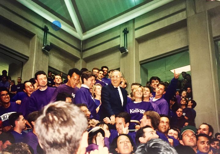 In 1994, celebrating the opening of the new atrium with Dean Don Jacobs (center).