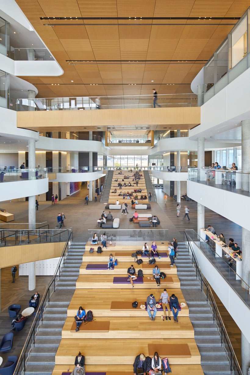 The newly finished Collaboration Plaza atrium at The Kellogg Graduate School of Business.