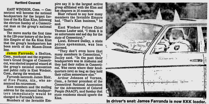 James Farrands was a KKK leader in Connecticut.