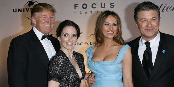 Donald Trump, Tina Fey, Melania Trump and Alec Baldwin, photographed together at the 2007 Golden Globes. 