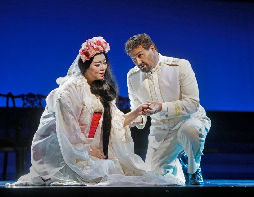 Hui He as Cio-Cio-San and Roberto Aronica as Pinkerton in the Met’s <em>Madama Butterfly</em>.
