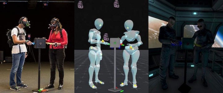 <p><em>Dreamscape Immersive technology combines rich 3D environments, VR headsets, motion capture systems and real life stage sets to power the ultimate immersive experience. This images shows a user's physical tracking in a virtual environment.</em></p>