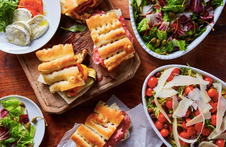 Lunch options include sandwiches and salads. 