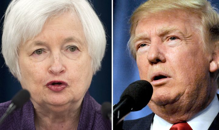 Federal Reserve Board Chair Janet Yellen, left, and President Donald Trump, right.