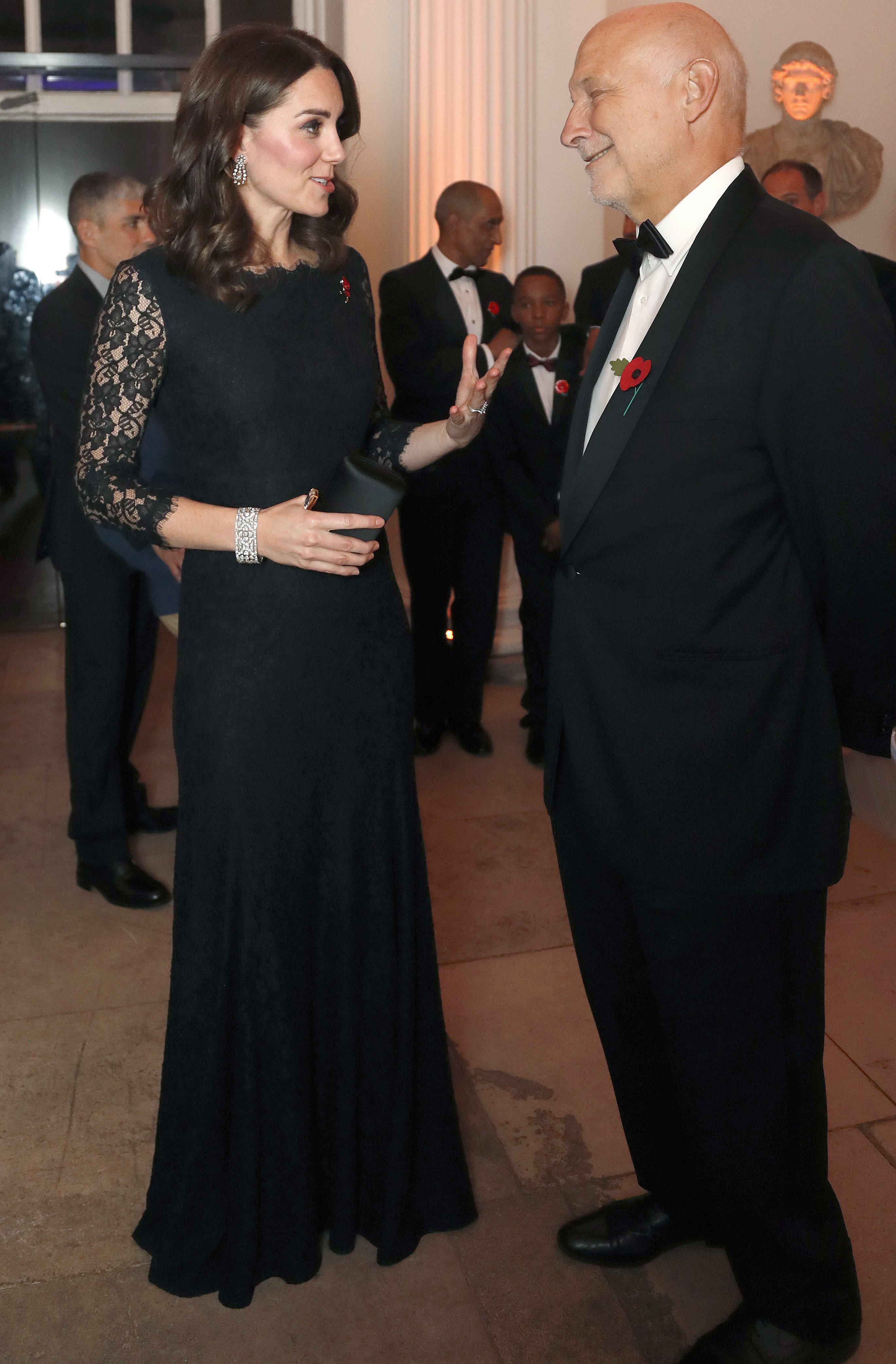 Catherine, Duchess of Cambridge speaks to Peter Fonagy, chief executive and a tutor at The Anna Freud Centre at the 2017 Gala Dinner for The Anna Freud National Centre for Children and Families (AFNCCF) at Kensington Palace on 7 November 2017.
