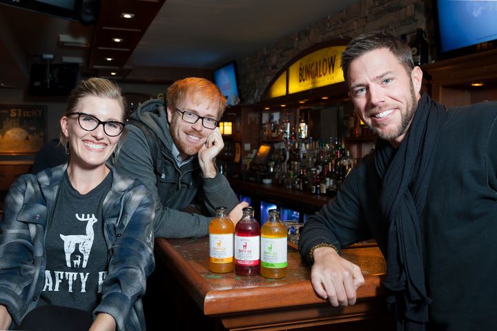 Crafty Elk Founder & Chief Motivator Greg Gilliland (center) is joined by PR and Sales Gurus Melissa Schenk and Joel Kechnie to celebrate the introduction of their “smart alcohol” beverage.