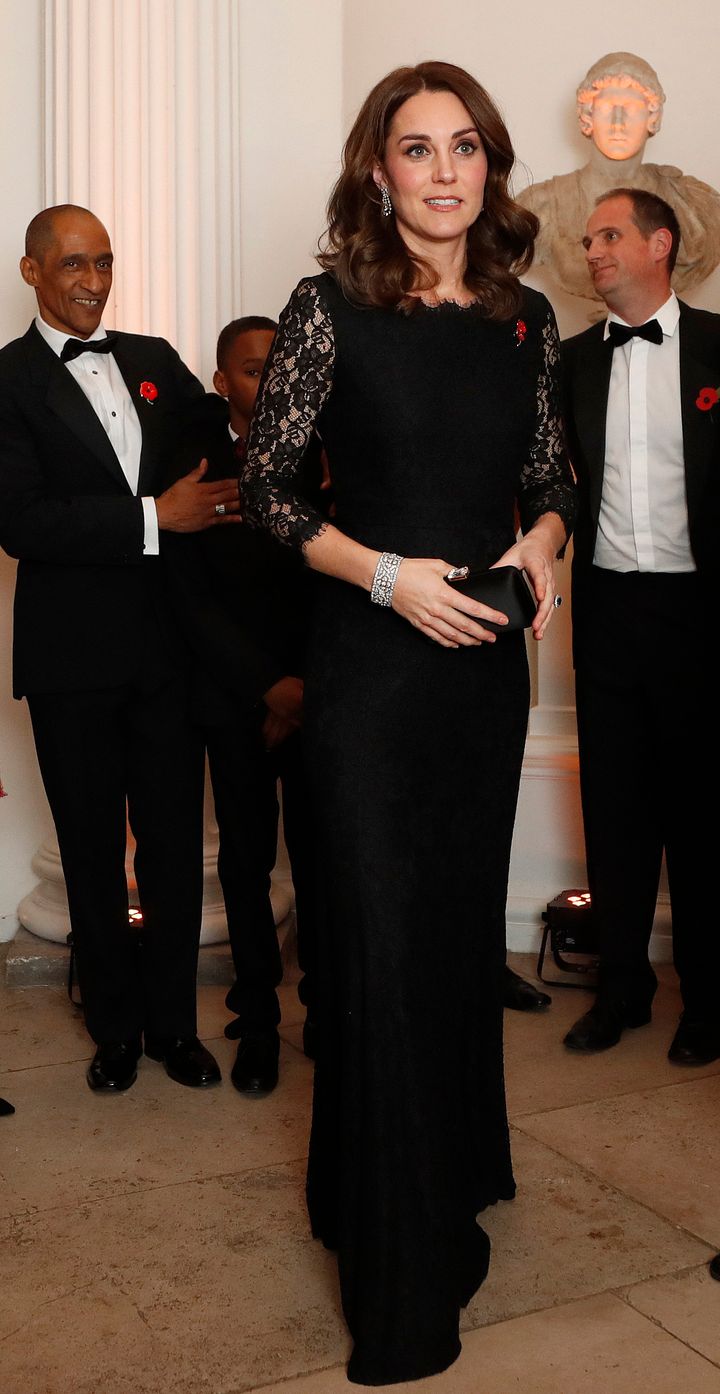 The Duchess Of Cambridge's Black Lace Dress Is Clearly Part Of A Pattern