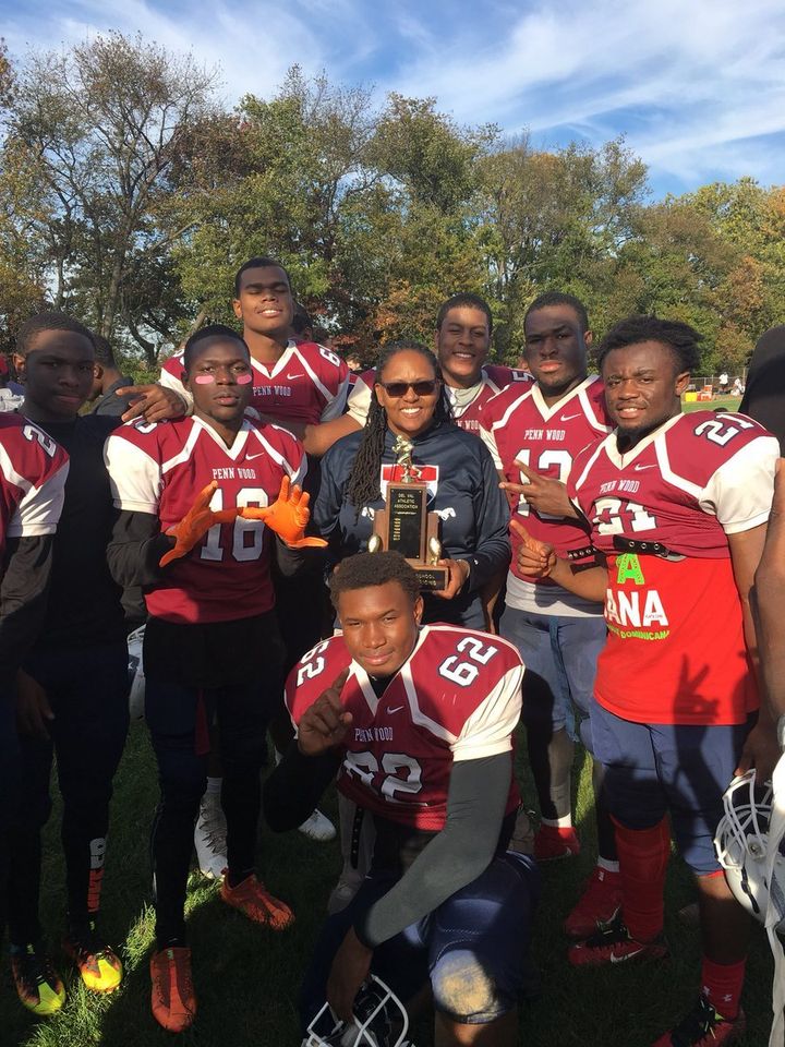 “Coach of Culture,” Valencia Peterson (center) help lead Penn Wood High School’s Football Program (Pennsylvania) earn the 2017 Delaware Valley League Championship.