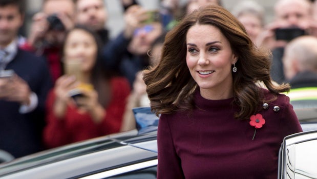 The Duchess Of Cambridge Kicks Off Her Maternity Style In A Burgundy Dress