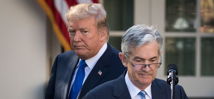 President Donald Trump looks on as his nominee for the chairman of the Federal Reserve Jerome Powell takes to the podium in the Rose Garden Nov. 2.