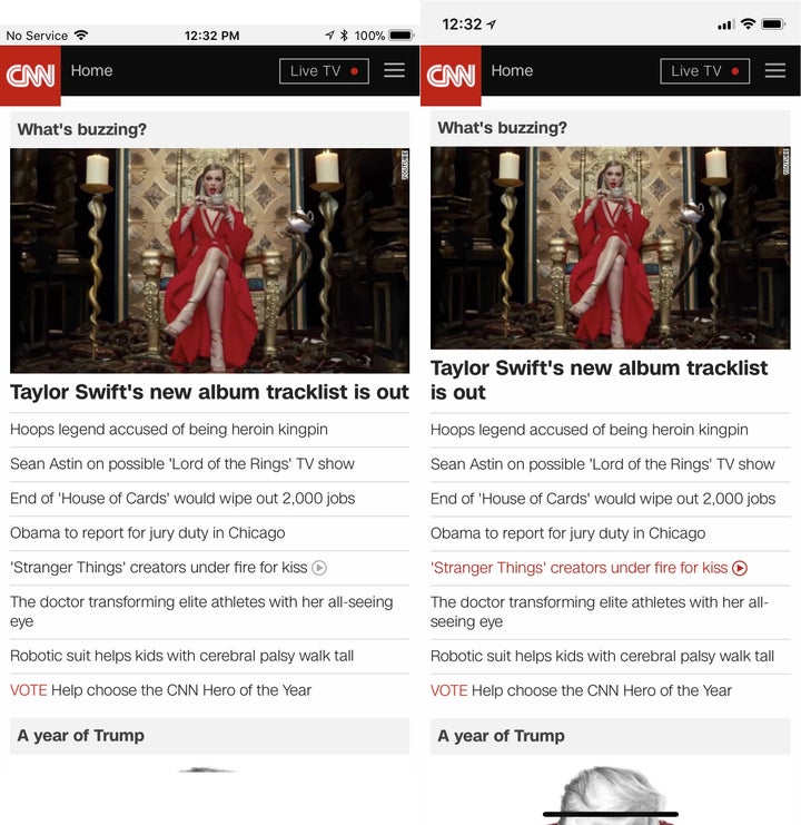<p>Screen grabs from the Apple iPhone 7 Plus (l) and the iPhone X (r).</p>