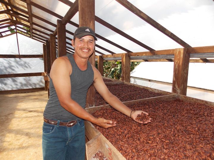 Eliseo Peñas, a member of COODEPROSA cocoa cooperative in Nicaragua, shown here in a cocoa drying area.