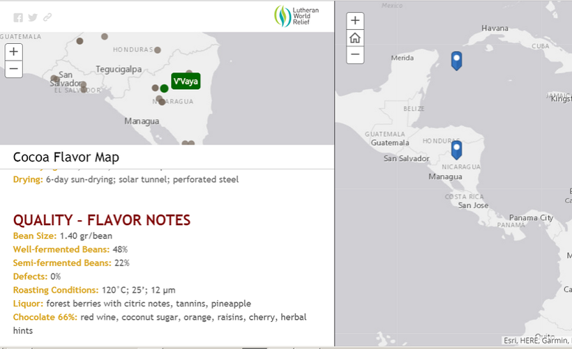 A screenshot of the <a rel="nofollow" href="http://cocoaflavormap.cacaomovil.com/" target="_blank">LWR Regional Cocoa Flavor