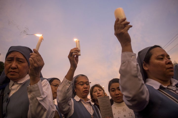 Catholic nuns participate in a protest in Manila on Nov. 5, 2017, calling for an end to killings in Philippines President Rodrigo Duterte's war on drugs.