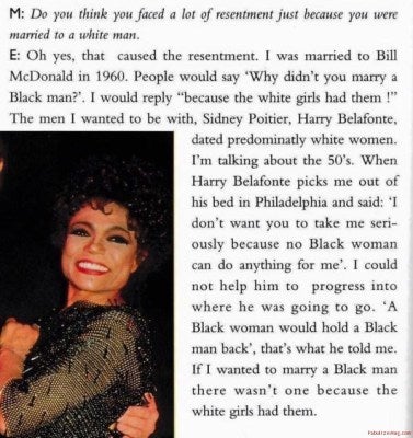 <p>Eartha Kitt recalls the treatment she received from Harry Belafonte</p>