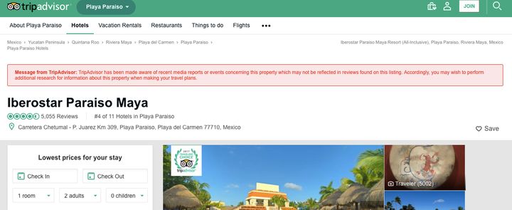A screenshot of the new warning TripAdvisor is affixing to some businesses' pages.