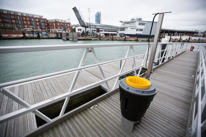<p>The Seabin before it is fitted on the pontoon of the team base in Old Portsmouth </p>