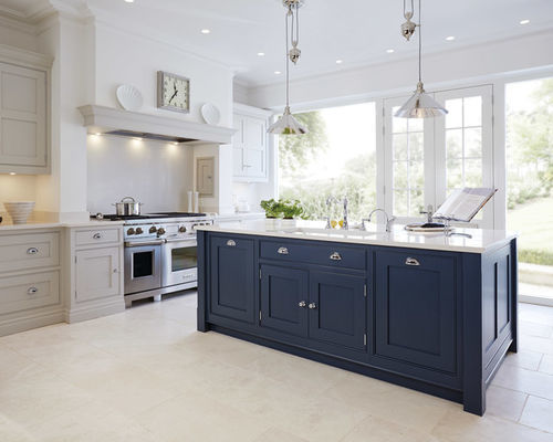 Houzz blue online kitchen cabinets