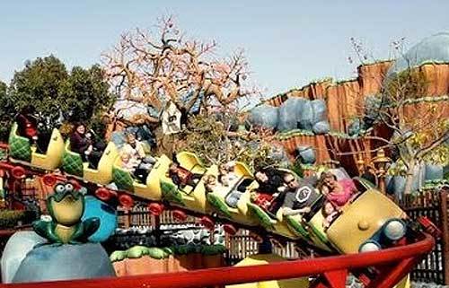 <p>As Gadget Go Coaster zooms around the track at Disneyland Park, the tree that previously housed Chip ‘n Dale’s Acorn Crawl looms in the background.</p>