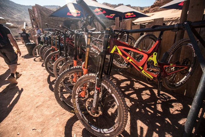 <p>The bikes of Rampage have progressed greatly since the early days of the event. Suspension, frames and wheels are now designed to handle the impacts that riders throw at their equipment. Borrowing greatly from motocross machinery, bikes are robust while remaining light enough to be carried up the mountain. </p>