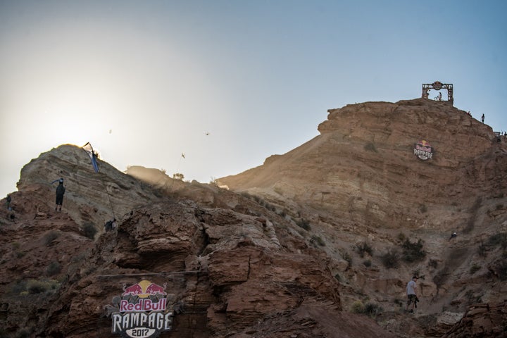 <p>After two weeks of building and prepping, the first rider of Rampage prepares for his first run as the mid-morning sun begins to flood the valley with light and heat.</p>