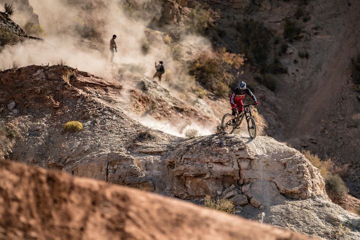 <p>Each rider is given three minutes to complete their run. Midway through his second attempt, Brandon Semenuk pauses before…</p>