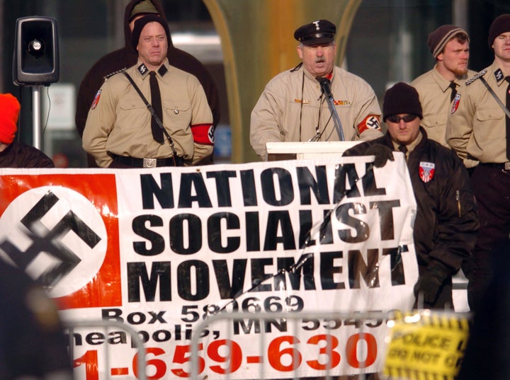 Members of the National Socialist Movement rally in downtown Toledo, Ohio, on Dec. 10, 2005.