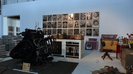 <p>Shepard Fairey, Printing Press Installation</p>