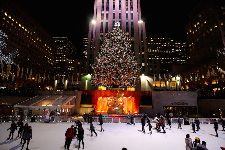 <p>Skate beneath the city’s most iconic Christmas tree at Rockefeller Center.</p>