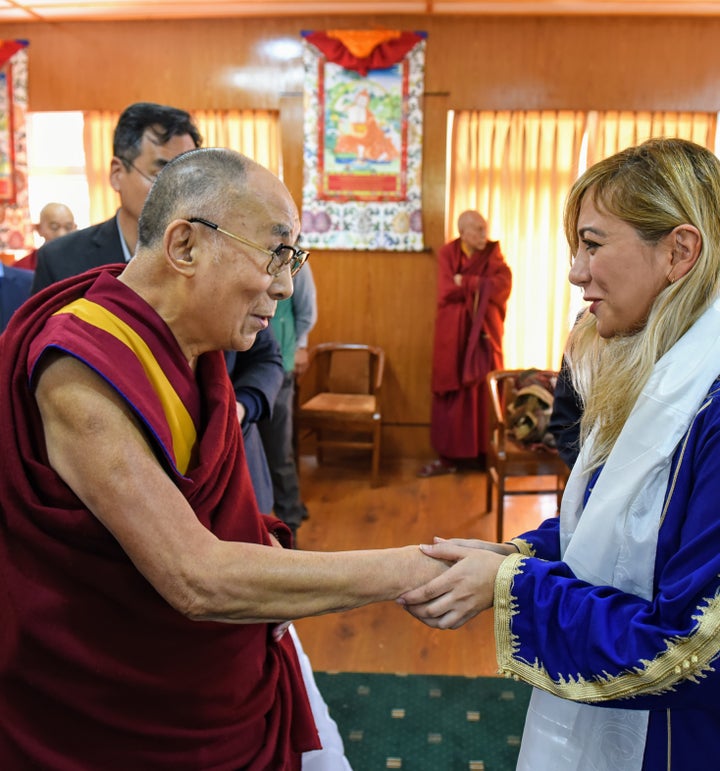 <p>Rym Tina Ghazal with HH The Dalai Lama</p>