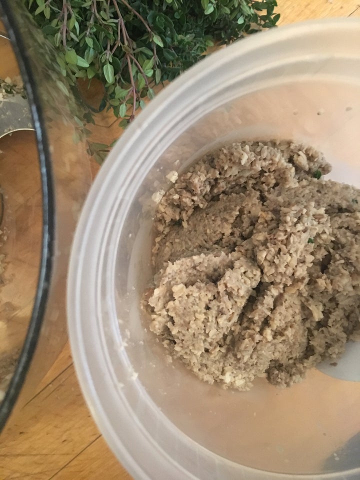 <p>When the mushrooms are cooked, process them to a near-purée</p>