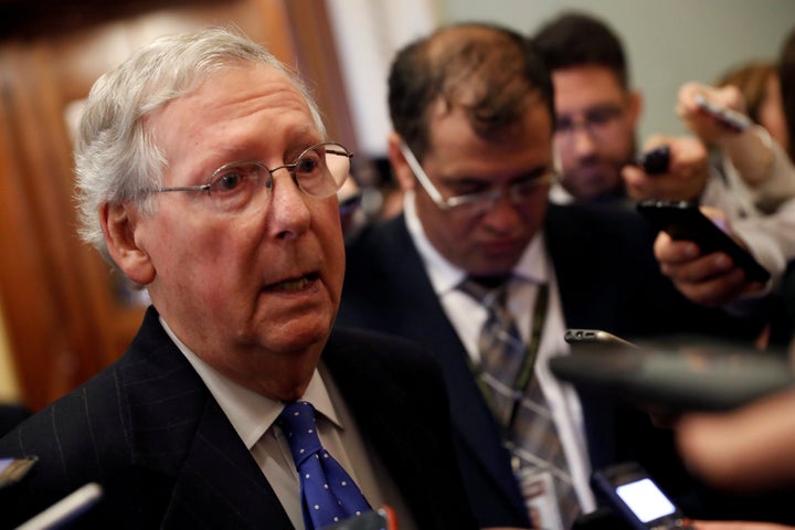 Senate Majority Leader Mitch McConnell speaks to reporters about allegations made against Alabama senate candidate Roy Moore. November 9, 2017.