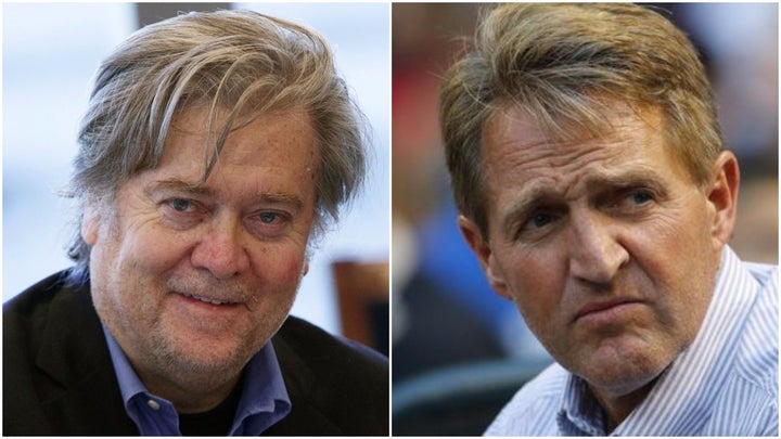 Steve Bannon (L) and Jeff Flake (R)