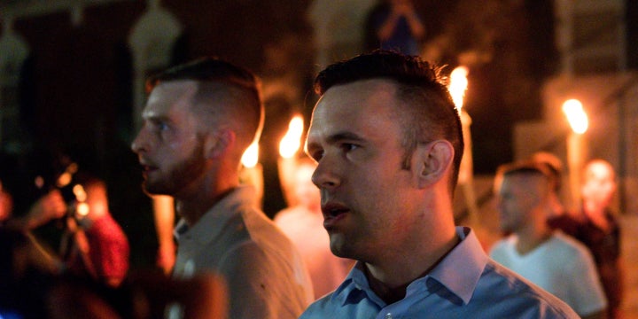 Evan McLaren, executive director of the National Policy Institute, marching in he white supremacist march in Charlottesville , August 2017