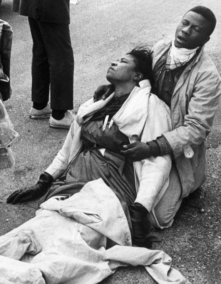 Mrs. Boynton Robinson with a fellow marcher in 1965 after being knocked unconscious and gassed by Alabama troopers at the Edmund Pettus bridge.