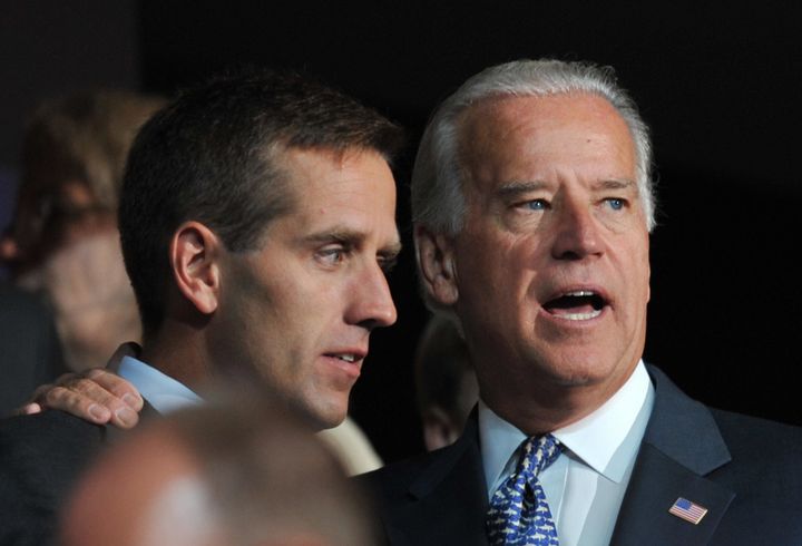 Joe Biden with his son, Beau Biden, at the Democratic National Convention in 2008.