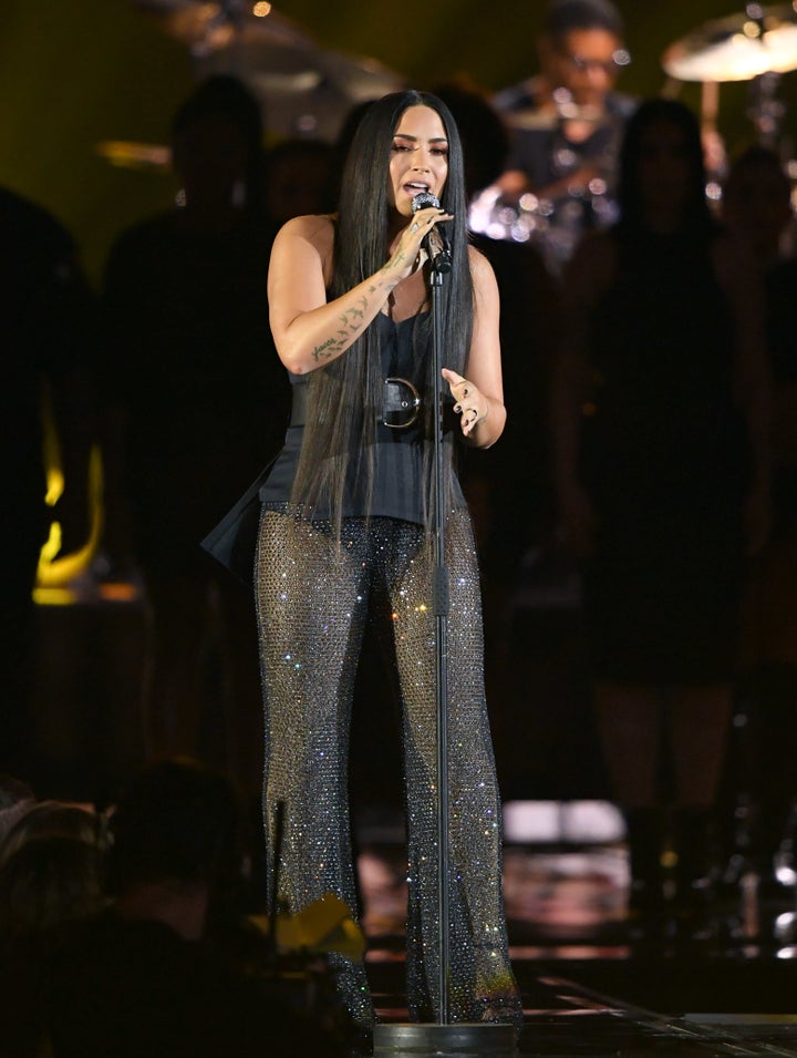 Lovato performing at the MTV EMAs. 