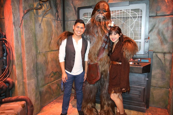 Keshia and her husband Kevin Disneybounding as Han Solo and Chewbacca from