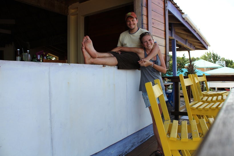 Enjoying a casual Belikin by the Sea.