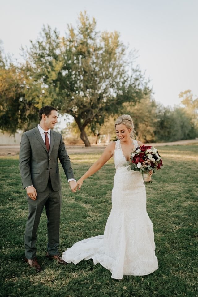 The real first-look photo from Erin and Ean Goldbergs wedding day.