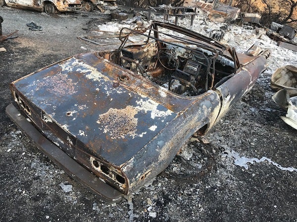 Burned-out car in our driveway