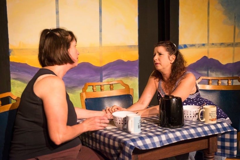 Anastasia Durbala and Kim Saunders as two lesbian moms in <strong><em>The Morning After Alex Leaves</em></strong>