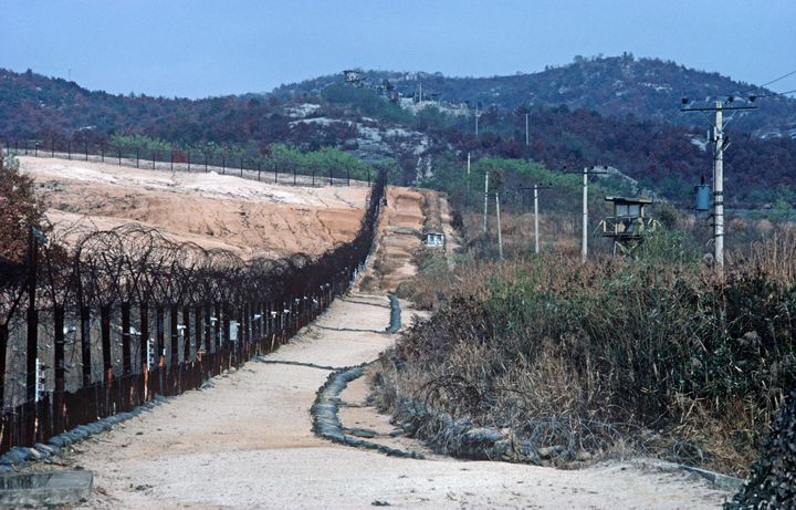 The DMZ line between North Korea and South Korea 