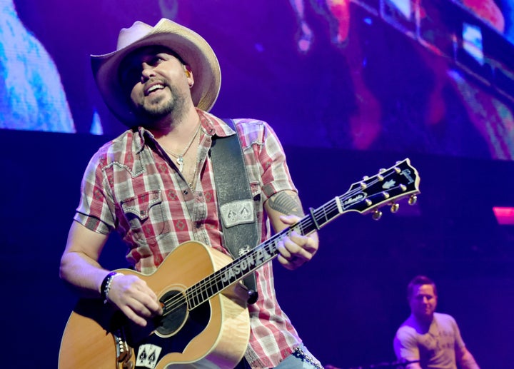 Jason Aldean performs onstage for the Country Rising Benefit Concert at Bridgestone Arena in Nashville, Tennessee, on Sunday.