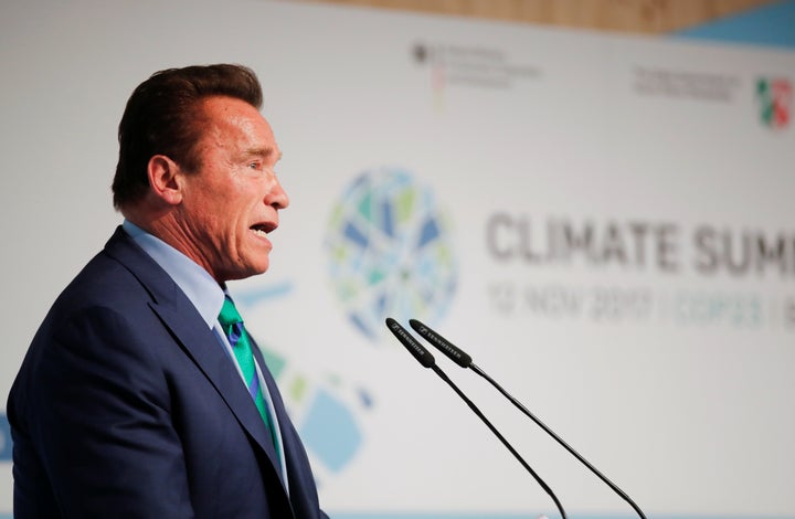 Former California Gov. Arnold Schwarzenegger, a Republican, speaks during the U.N. Climate Change Conference.