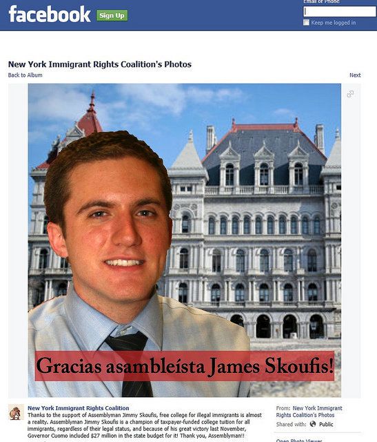 An ad from the Facebook page for "New York Immigrant Rights Coalition" targeted New York Assemblyman James Skoufis.