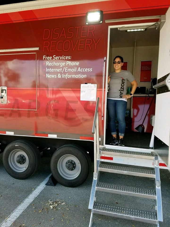 <p>Helping the community: Verizon has WECCs -- Wireless Emergency Command Centers -- that they set up for residents to make calls, surf the Internet and charge wireless devices in locations where severe weather has caused widespread commercial power outages. This 50-foot long tractor trailer is one of several that were set up in Florida (including this one in Naples).</p>