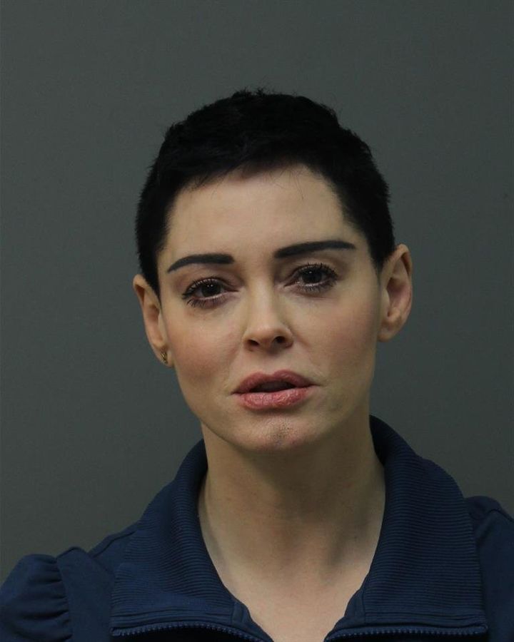 Actress Rose McGowan is photographed after turning herself in at the Loudoun County Sheriff's Office in Virginia. She was released later Tuesday.