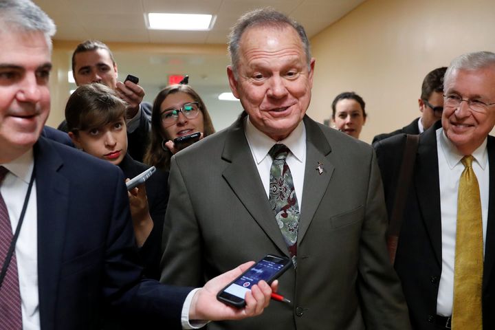 Alabama Republican candidate for U.S. Senate Roy Moore speaks with reporters as he visits the U.S. Capitol on Oct. 31.
